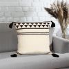 18 x 18 Square Cotton Accent Throw Pillow with Simple Striped Pattern and Tassels, Set of 2, White and Black