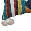 24 x 24 Square Handwoven Cotton Dhurrie Accent Throw Pillow, Aztec Kilim Pattern, Tassels, Multicolor