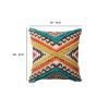 18 x 18 Square Cotton Accent Throw Pillow, Aztec Tribal Inspired Pattern, Trimmed Fringes, Multicolor