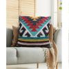 24 x 24 Square Handwoven Cotton Dhurrie Accent Throw Pillow, Aztec Kilim Pattern, Tassels, Multicolor