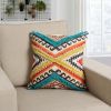 18 x 18 Square Cotton Accent Throw Pillow, Aztec Tribal Inspired Pattern, Trimmed Fringes, Multicolor