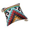 24 x 24 Square Handwoven Cotton Dhurrie Accent Throw Pillow, Aztec Kilim Pattern, Tassels, Multicolor