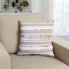 18 x 18 Handcrafted Square Jacquard Cotton Accent Throw Pillow, Vintage Applique Embroidery, Brown, White