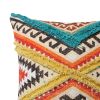 18 x 18 Square Cotton Accent Throw Pillow, Aztec Tribal Inspired Pattern, Trimmed Fringes, Multicolor