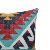 24 x 24 Square Handwoven Cotton Dhurrie Accent Throw Pillow, Aztec Kilim Pattern, Tassels, Multicolor
