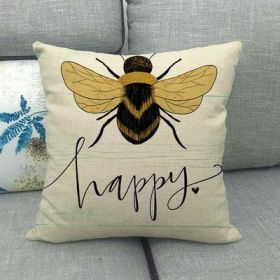 Household Little Bee Pattern Printed Linen Pillow Cover (Option: 3 Style-45x45cm)