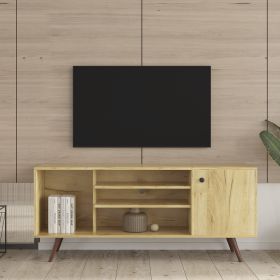 TV Stand Use in Living Room Furniture with 1 storage and 2 shelves Cabinet, high quality particle board (Color: Oak 2)