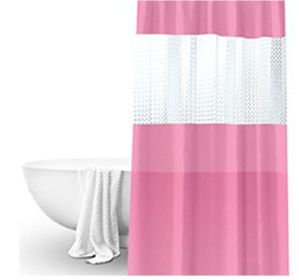 Splicing Translucent Waterproof Mildew Proof Bathroom Bath Shower Partition Curtain (Color: PINK)